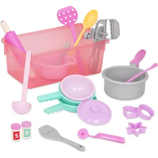 Battat – Dinner for Eight Kochgeschirr – Kochen & Backen Spielset – Handmixer, Nudelholz, Schöpflöffel, Spatel und mehr – Lagerbehälter – Küche & Kochspielzeug für Kinder – 3 Jahre +