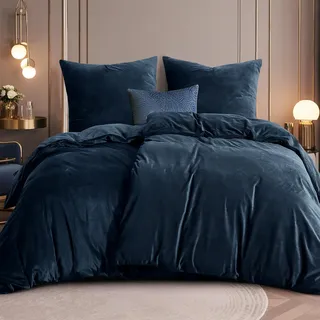 RUIKASI Flanell Bettwäsche 135 x 200 4teilig Blau - Warm Winter Bettwäsche Kuschel Plüsch Fleece Bettbezug Sets mit 2 Kissenbezüge 80x80cm