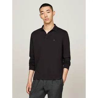 Tommy Hilfiger Herren, Poloshirt Langarm LIQUID COTTON REG POLO mit Jersey und Markenlabel« unifarben, casual, regular fit, schwarz,