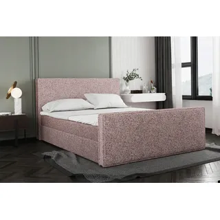 Kaiser Möbel Boxspringbett mit bettkasten und matratze + topper LILA stof Puente Rosa 140x200 cm - Rosa