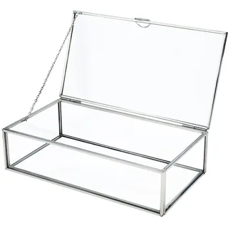 Homtone 20x11x6cm Silber Vintage Glas Schmuckkästchen, Kupfer Dekorativer Schmuck mit Glasdeckel, Andenken, Organizer, Transparent Rechteckig Box für Hochzeit, Party, Home Dekoration