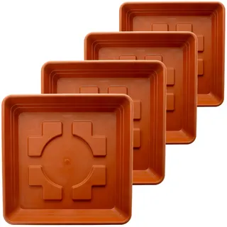 LIVINJA 4er Untersetzer Pflanzkübel 35x35 cm - Extra Robuster Terracotta Pflanzuntersetzer für Blumentopf groß außen, Made in Germany, Wasserschutz