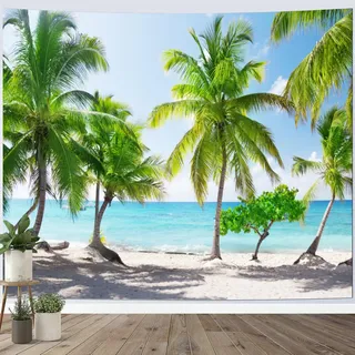 Calefee Wandbehang Groß 350cm Breit, Wandteppich für Schlafzimmer Polyester, Tapisserie Naturlandschaft Meer, Palmen