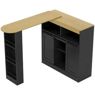 Homcom Ausziehbarer-Bartisch Spanplatte MDF Schwarz , Holzwerkstoff , 35x105x187.5 cm , Esszimmer, Barmöbel, Bartische