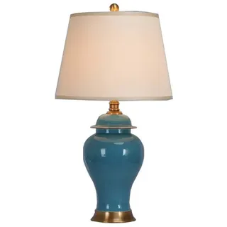 Fine Asianliving Chinesische Tischlampe Porzellan mit Lampenschirm E27 Orientalische Tischleuchte Keramik Nachttischlampen Schlafzimmer Wohnzimmer - Blau