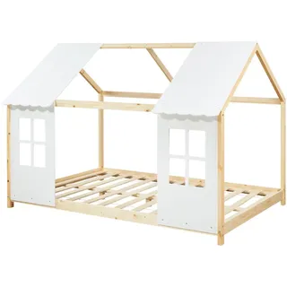 [en.casa] Kinderbett Tostedt 120 x 200 cm Kiefer naturbelassen weiß