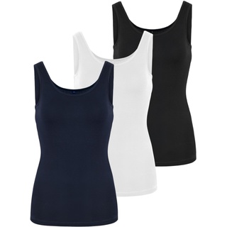 HRM Tank Top Damen 3er Pack Black, White, Navy XL I Basic Top Damen aus Baumwolle 95% mit Lycra-Anteil I Dehnbar & anpassungsfähig I Trägertop Damen mit U-Ausschnitt