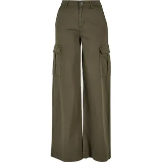 Urban Classics Ladies - Wide Leg Twill Cargo Hose - W27 - Grün