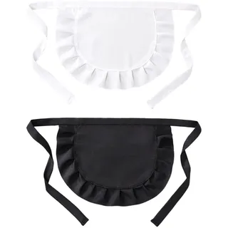 2 Stücke Kurzes Schürze, Niedliche Minimalistische Schürze, Rollenspiele, Küchenschürze, Kellner Kostümzubehör (Schwarz, Weiß).