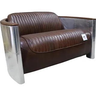Echtleder Aluminium Sofa 2-Sitzer Vintage Leder Möbel Ledersofa Clubsofa Couch - Braun