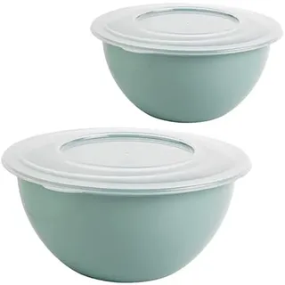 2friends Salatschüssel mit Deckel 5L 2er Set | Schüssel mit Deckel 5l Kunststoff Groß | Rührschüssel Teigschüssel Plastikschüssel BPA-frei | Große Schüssel Grün Ø28cm | Made in EU