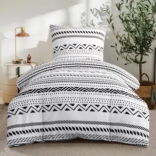 RUIKASI Bettwäsche 155x220 2 teilig Grau - Bettbezug 155 x 220 Set mit Boho Muster, Bettwäsche-Sets 155x220cm aus Mikrofaser mit Reißverschluss Weich und Bügelfrei