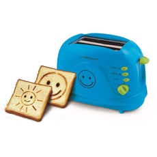 Bild Toaster 2 Scheiben mit SMILEY Bild Muster und Timer, Sandwich Krümelschublade, blau