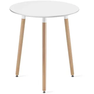 home collective Esszimmertisch Runder weißer Esstisch mit Beinen aus Naturbuche, 60 cm Durchmesser - Modernes und ergonomisches Design für Küche, Esszimmer, Wohnzimmer - Langlebige MDF-Platte