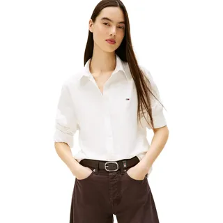 Tommy Jeans Damen Hemd Oxford Regular Fit, Weiß (Ecru), L