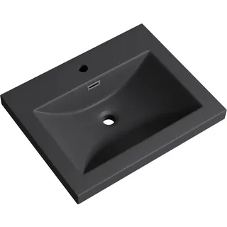 mai & mai Einbau-Waschbecken Col01 Waschschale Waschtisch Mineralguss Matt Anthrazit Rechteckig 1 Armaturenloch Überlauf-Funktion Breite: 60cm