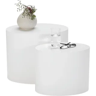 Livetastic Couchtischset , Weiß , Holzwerkstoff , oval , 40x40 cm , Wohnzimmer, Wohnzimmertische, Satztische