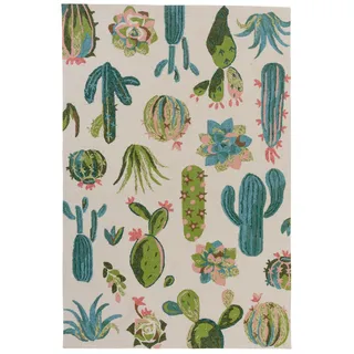 Gino Falcone Teppich »Rosetta 021 Kakteen« rechteckig 15 mm Höhe besonders weich durch Microfaser, In- und Outdoor geeignet, Wohnzimmer Gino Falcone natur/multi B 70