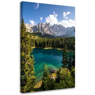 Feeby Leinwandbild Landschaft See Berge Wald Natur 80x120cm - Grün - Textil - Landschaft/Berg - Rechteckig - 80x120 cm - Bilder - Rahmen, Bilder, Leinwandbilder