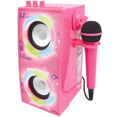 Lexibook BTP180BBZ Mattel Barbie-Tragbarer beleuchteter Bluetooth-Lautsprecher mit Mikrofon, Karaoke, Lichteffekte, kabellos, USB, SD-Karte, wiederaufladbarer Akku, rosa, Schwarz, Medium
