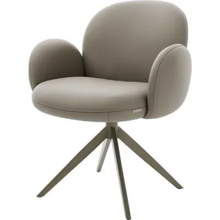 DeLife Drehstuhl Nube-Flex mit Armlehnen Echt-Leder Schlamm Kreuzgestell breit Effektfinish Titan 360° drehbar Wippfunktion Taschenfederkern, Esszimmerstühle