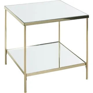 Haku-Möbel Beistelltisch - Messingfarben , Metall, Glas , quadratisch , Rundrohr , 45x46x45 cm , offenes Fach , Wohnzimmer, Wohnzimmertische, Beistelltische, Beistelltische Metall