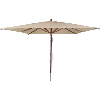 MCW Gastronomie Holz-Sonnenschirm C57b Polyester/Holz Eckig 4x4m Seilzug Stoßsicher Creme