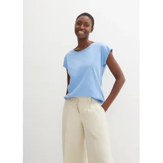 T-Shirt BONPRIX, Damen, Gr. 44/46 (L), mittelblau, Jersey, Obermaterial: 85% Baumwolle, 15% Seide, unifarben, oversize Po-bedeckend, Rundhals, angeschnitten Umschlagsaum, Shirts T-Shirt, Oversize-Passform, Kurzarm-Design, für Frühling und Sommer