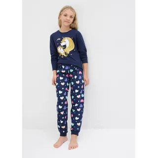 Pyjama BONPRIX, Jungen, Gr. 140/146, blau (dunkelblau bedruckt), Jersey, Obermaterial: 100% Baumwolle, bedruckt, Basic lang, Rundhals, Homewear-Sets Pyjama, bequeme Passform, aus Baumwolle, mit coolem Motiv