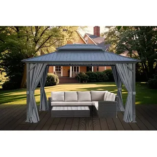 Konifera Pavillon »Thasos« mit Doppeldach, in BxT: 300x300 cm und 400x300 cm, ohne Seitenteile, grau
