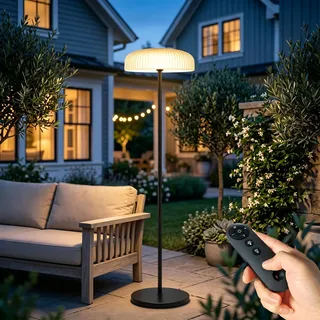 AGOTD Solar Stehlampe für Außen, 80 LEDs, 4000mAh Akku, 10 Helligkeitsstufen, 2 Farbtemperaturen, Fernbedienung, IP65, Solar+USB-C