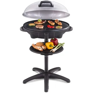 Cloer 6789 Barbecue-Grill, Outdoor Standgrill mit integriertem Thermometer, Antihaftbeschichtung, 2400 Watt, Grillfläche: 38,5 x 52,5 cm, platzsparend verstaubar, Schwarz, Silber