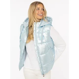 Steppweste ZWILLINGSHERZ "Zwillingsherz", Damen, Gr. L, hellblau, Web, Obermaterial: 100% Nylon, Glitzerstreifen, glänzend, unifarben, hüftbedeckend, ohne Ausschnitt, Westen Steppweste, Frontreißverschluß, Kapuze, seitlichen Taschen, Topseller
