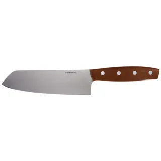 Fiskars Santoku-Messer, Gesamtlänge: 28 cm, Qualitätsstahl/Holz, Braun, Norr, 1016474