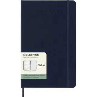 Moleskine Wochenkalender 2026–2027 – 18-Monats-Kalender mit Notizbereich, Hartcover und Gummibandverschluss, Farbe Saphirblau, Large-Format 13 x 21 cm