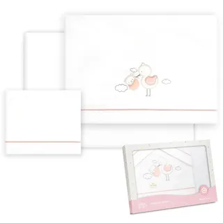 Interbaby Baby-Bettwäsche aus Baumwolle – Auto/Moses/Babywanne – Storch Bär – 3-teiliges Set – Spannbettlaken + Bettbezug + Kissenbezug