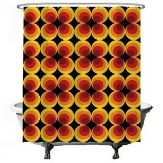 Ulticool Duschvorhang - Retro Vintage Flowers Floral 60er 70er - 180 x 200 cm - Waschbar - Anti Schimmel - mit 12 Ringen - Flower Power Orange Gelb Braun