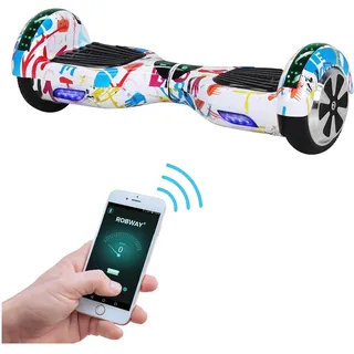 ROBWAY W1 Hoverboard | Elektroroller 700 Watt - 6,5 Zoll - 15 km/h - Bluetooth - LEDs - Soundeffekt - Smart Elektro Scooter - Jugendliche & Erwachsene - Weiß
