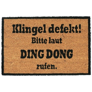 Relaxdays Kokosmatte DING DONG, Fußmatte aus Kokosfasern, rutschfeste Türmatte, Schmutzfangmatte, 40x60cm, natur/schwarz