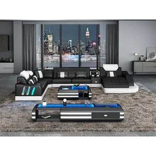 Design Wohnlandschaft Led Beleuchtete Ecksofa Couch Sofa Eckgarnitur Ledersofa - Schwarz