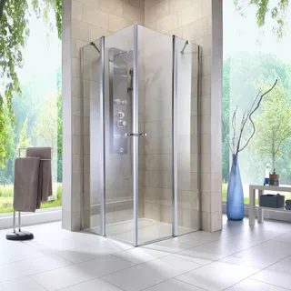 WELLTIME Florenz 4.2 Eckdusche mit Drehtür 90 x 190 cm grau Sicherheitsglas
