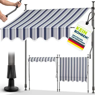 tillvex Balkonmarkise 300 cm Blau/Grau Gelenkarm Markise Klemmmarkise Sonnenmarkise Balkon ohne Bohren - Dunkelblau