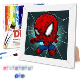 Geeignet Malen Nach Zahlen für Spider ab 5 6 7 8 9 Jahre Mädchen und Jungen, Malen Nach Zahlen Set für Kinder, Malen Nach Zahlen Cartoon Animation Muster Mit Rahmen, Painting by Numbers(20 * 20cm)