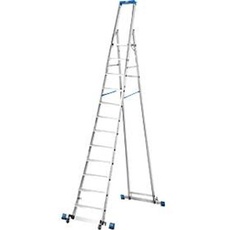 Stufenstehleiter, mit 12 Stufen, Aluminium, fahrbar mit Traverse