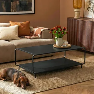 Couchtisch 'Færder' Wohnzimmertisch 115 x 50 x 45 cm mit 1 Ablage rechteckig Stahl Schwarz - Schwarz