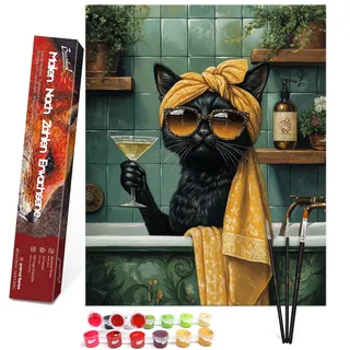 Bougimal Malen Nach Zahlen Erwachsene Tiere Ohen Rahmen inklusive Pinsel und Acrylfarben - 40 x 50 cm, Freizeit Tier Katze 3