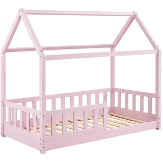 Juskys Kinderbett Marli 80 x 160 cm Kiefer massiv lackiert Rosa