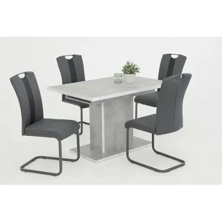 Mid.you Tischgruppe , Anthrazit, Grau , Metall, Textil, Holzwerkstoff , Betonoptik , länglich , eckig, U-Form , 120 - 160x76x80 cm , erweiterbar , Esszimmer, Bänke, Tischgruppen & Eckbankgruppen