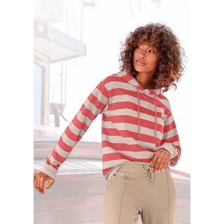 Kapuzensweatshirt H.I.S, Damen, Gr. 44/46, rot (rot, nougat, gestreift), Interlock, Obermaterial: 100% Baumwolle, gestreift, bequem normal, Rippbündchen, Sweatshirts Kapuzensweatshirt, im maritimen Stil, Loungewear, Topseller