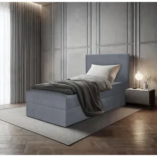 Bett, Boxspringbett, Continentalbett BERG POSO MINI mit Bonell Matratze, Einzelbett mit Container, H3 (100x200 cm, Dunkelgrau - Poso 115, Ohne Topper) - Grau